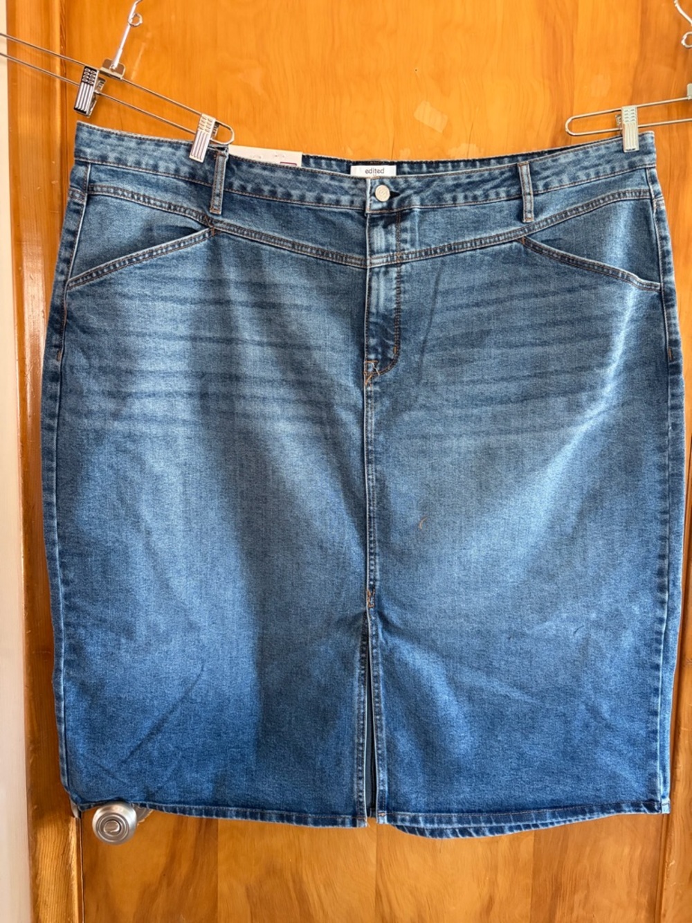 Edited x Hunter McGrady High-Rise Blue Denim Jean skirt
